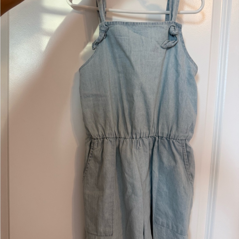 Girls Light Blue chambray romper